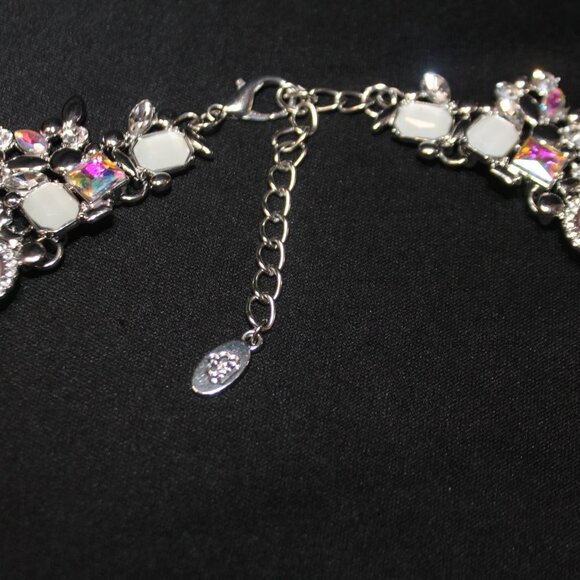 Iridescent and Classic White Silver Tone Statement Necklace - Picture 16 of 16